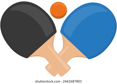 Ping pong rackets with ball isolated on white background.