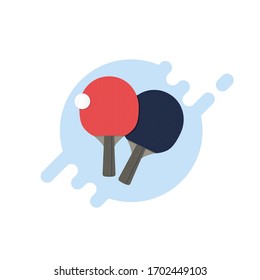 Ping pong rackets and ball. Pair of ping pong rackets. Table tennis red and blue paddle. Sports equipment flat style vector illustration. Playing sport games at home. Sport activity banner.