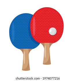Ping Pong rackets or bats and Ball. Table Tennis equipment. Sport game elements icon isolated on white background.