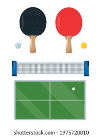 Ping Pong rackets or bats and Ball. Table Tennis equipment. Sport game elements icon isolated on white background.