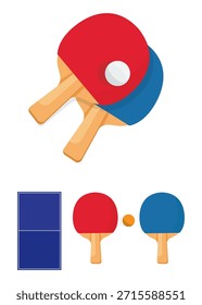 Raquetas de ping pong o murciélagos y pelota para tenis de mesa ilustración de stock
