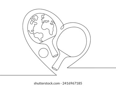 El ping pong tiene raquetas dentro de un corazón. En una de las raquetas hay un símbolo de la Tierra. Día Mundial del Tenis. Ilustración vectorial. Imágenes producidas sin el uso de ningún tipo de software de IA en cualquier etapa. 