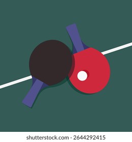 Ping pong rackets on dark green background. Table tennis rackets are lying on top of each other. Vector illustration.