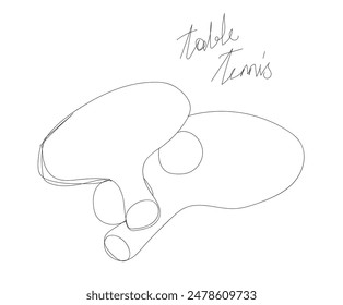 Ping pong rackets one line art. Continuous line drawing of table tennis, sport, fitness, activity, game, paddles, training, leisure, rubber, wood, sporting, equipment, professional, play.
