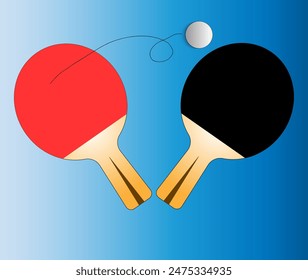 Ping pong rackets and track ball. Red and black rackets. Vector Illustration EPS10.