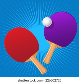 Ping pong red and blue rackets with game ball vector illustration.