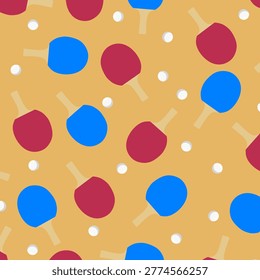 Patrón sin fisuras de ping pong. Patrón sin fisuras con raquetas de tenis de mesa y bolas. Ideal para embalajes, Fondos de pantalla, textiles y fondos deportivos