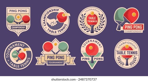 Ping pong. Sport badges or emblems for table tennis game recent vector stylized logotypes with place for personal text