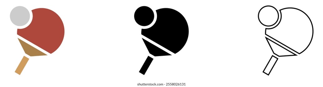 ping pong sport with ball and racket paddle or bat vector pictogram sign icon symbol ui and ux design, glyphs and stroke line