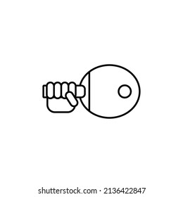 Ping pong and sport game line icon. Hand holding racket for table tennis with ball. Outline vector illustration on white background. 