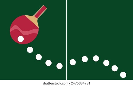 Ping pong table and racket white ball. Red rackets. Track balls. Vector Illustration EPS10.