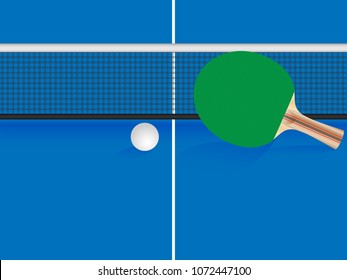 Ping pong table tennis with paddle and ball, vector
