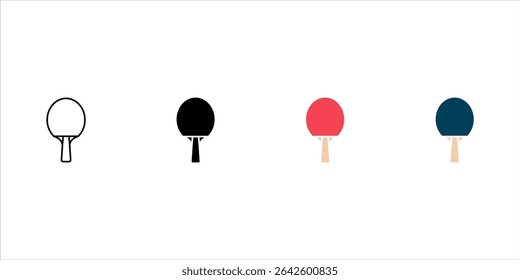 Ping pong table tennis paddle icon set, isolated on white background.