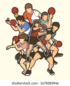Ping Pong, Table Tennis players action cartoon sport graphic vector.
