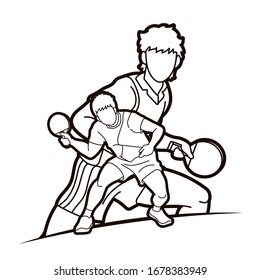 Ping Pong, Table Tennis players action cartoon sport graphic vector.
