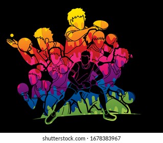 Ping Pong, Table Tennis players action cartoon sport graphic vector.
