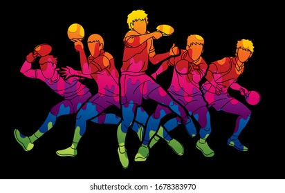 Ping Pong, Table Tennis players action cartoon sport graphic vector.