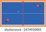 Ping pong or table tennis table with rackets and ball. View from above. Vector illustration