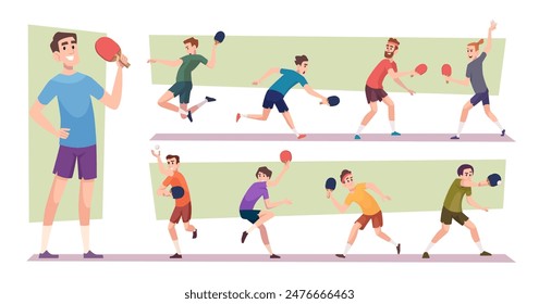 Ping pong. Table tennis sport action game athletes playing with opponent exact vector training mode ping pong
