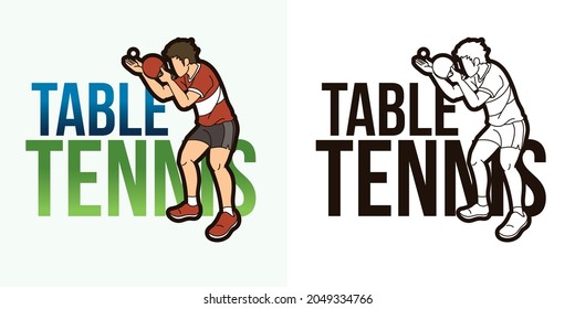 Ping Pong or Table Tennis Text with Sport Player Graphic Vector