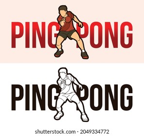 Ping Pong or Table Tennis Text with Sport Player Graphic Vector