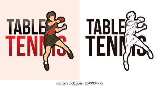 Ping Pong or Table Tennis Text with Sport Player Graphic Vector