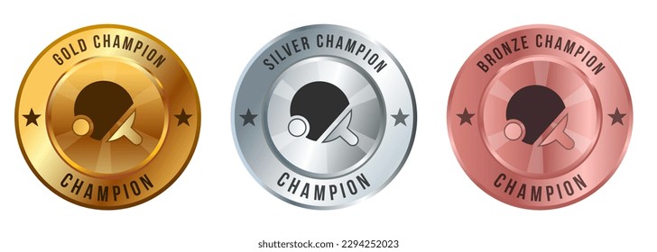 Ping pong table tennis tournament match medal gold silver and bronze sport winner emblem