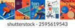 Ping pong and table tennis. Vector illustration for the game. Abstract illustrations of ping pong, with rackets, tables and athletes. Ideal for sports events, competitions, poster, background