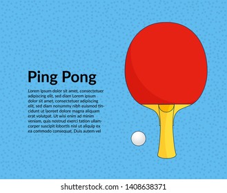 Ping pong, table tennis, vector illustration. One red table tennis racket and a ping-pong ball.