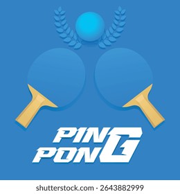 Ping pong tournament banner, two rackets, ball, laurel wreath. Professional table tennis players competition poster, champion, winner, sport