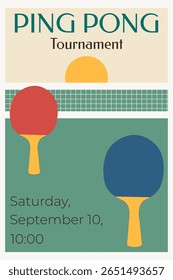 Ping pong tournament, competition, table tennis, tennis racket, net, table, tennis ball, poster