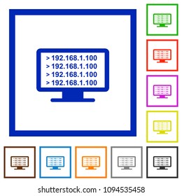 Ping remote computer flat color icons in square frames on white background