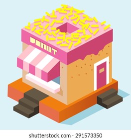 ping roofed donutstall. vector illustration