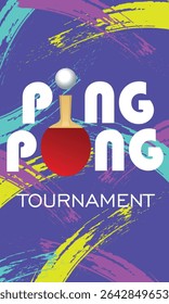 Ping ping tournament poster, rackets and ball, abstract background brush stroke texture. Competition banner design, sports hobby, activity, healthy lifestyle, sports club