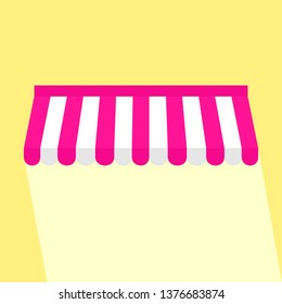 Ping wall awning parasol icon with long shadow. Flat illustration of canopy vector icon with yellow background.