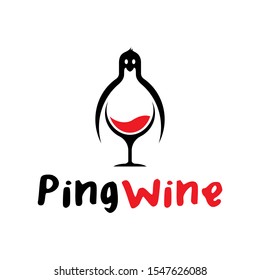 Ping Wine Is A Combination Of Penguins and Wine For Design Logo Template