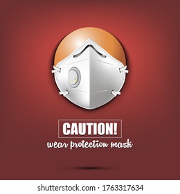 Ping-pong ball with a protection mask. Caution! wear protection mask. Stop coronavirus covid-19 outbreak. Risk disease. Cancellation of sports tournaments. Pattern design. Vector illustration