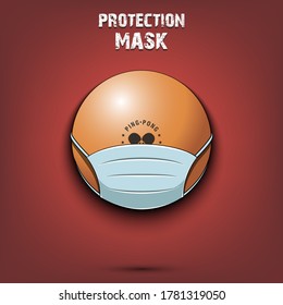 Ping-pong ball with a protection mask. Caution! wear protection mask. Risk disease. Cancellation of sports tournaments. Pattern design. Vector illustration