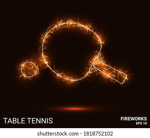 Ping-pong fireworks. Table tennis consists of sparks and fire. Festive bright fireworks. Decorative element for celebrations and holidays. Vector illustration.