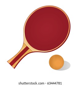 Ping-pong Paddle With Red Cushion And Orange Ball.