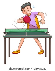 Jugador de ping pong jugando en la ilustración de la mesa