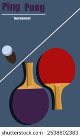 Ping-pong poster design. Table tennis cover in blue color. Vector design.