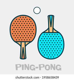 Ping-pong poster paddle icon,  table tennis rackets and ball, vector 