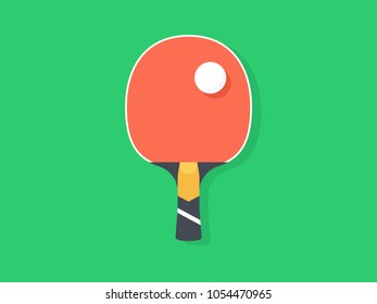Ping-pong racket and ball. Flat design. Vector illustration