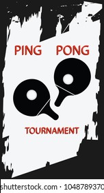 Ping-pong - racket, ball - grunge white on black background - vector art. Sports Poster