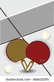 ping-pong racket mesh balls isolated on a light background art creative vector illustration