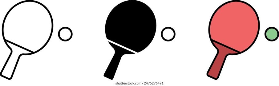 Ping-Pong Racket, Paddle icon in lined, isolated and colored style. Vector illustration