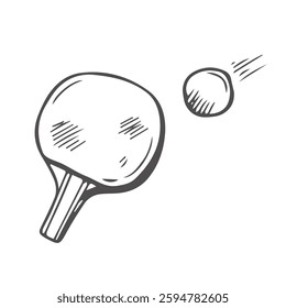 Ping-pong rackets and ball hand drawn outline doodle icon. Table tennis equipment, ping-pong game concept.