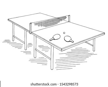 Ping-pong table sport graphic black white isolated sketch illustration vector