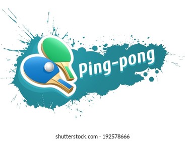 Ping-pong table tennis rackets and ball on grunge background. Eps10 vector illustration. Isolated on white background